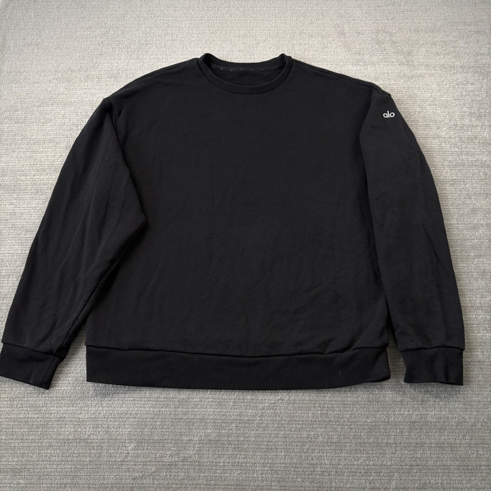 Alo Yoga Chill Crew Neck Pullover Sweatshirt Black Small Unisex  Oversized